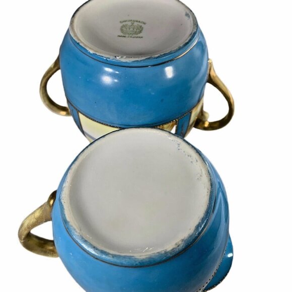 Vtg Chikaramachi Creamer Sugar Bowl Set Hand Painted Japan Green Mark 1924-35 - Picture 4 of 12